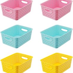 Discount Plastic Storage Weave Baskets, Versatile Shelf Organizer Woven Baskets for Classrooms, Children’s Rooms