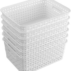 Discount Storage Baskets, Plastic Weave Basket for Organizing, Woven Design, Built-in Handles, High Quality Organizer